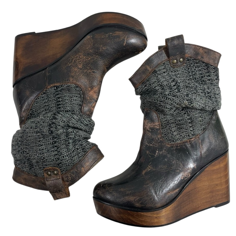 NEW BED STU Bruges Slouchy Leather Wedge Boots Size 8.5 Distressed - Picture 7 of 16